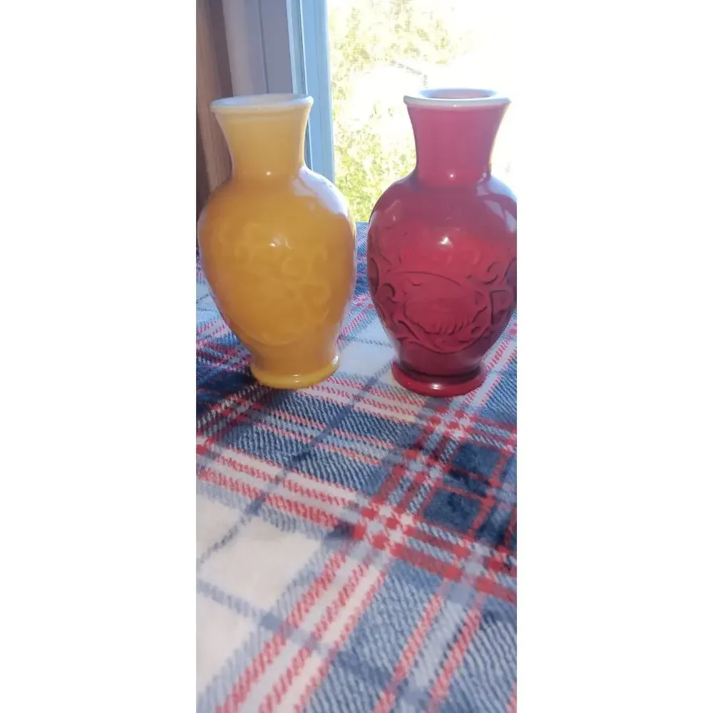 Vintage AVON 'Spring Bouquet' Fragranced Vase Lot Of 2 Red & Amber